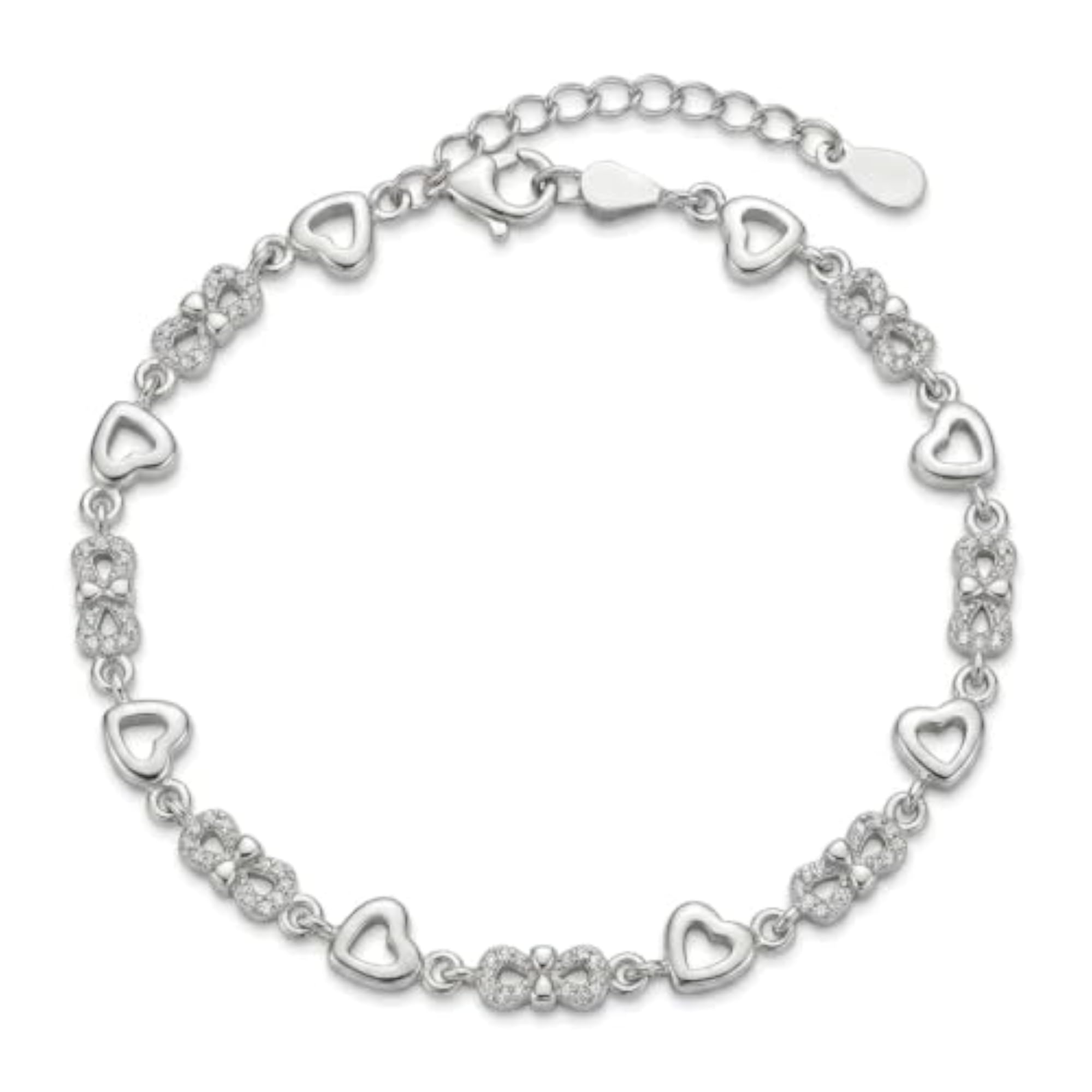 925 Sterling Silver Heart Infinity Bracelet for Women